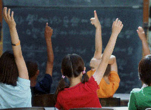 Student hands up